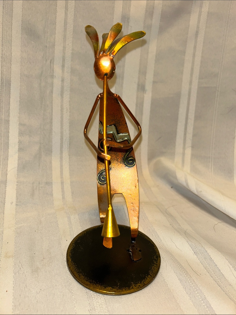 Tabletop Kokopelli Musician Sculpture in Copper and Gold (LC)